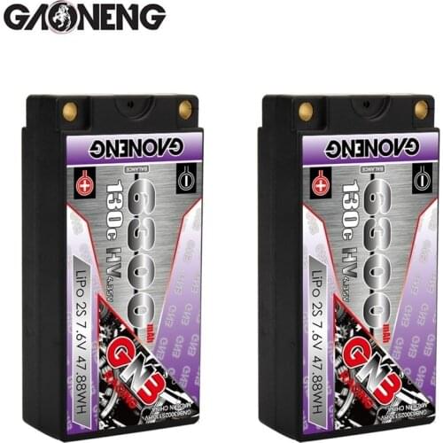 1/2pcs GNB 7.6V 6300mAh 2S 130C Hardcase SHORTY 5.0mm Bullet See Through LiHV Battery Pack for 1/10 RC Car Race Car Parts