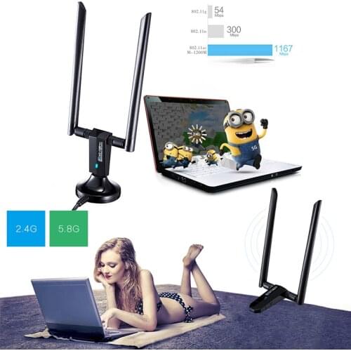 Wireless Network Card 1200Mbps Long Range AC1200 Dual Band 2.4G+5G Wireless USB 3.0 WiFi Adapter 802.11ac wifi Antennas