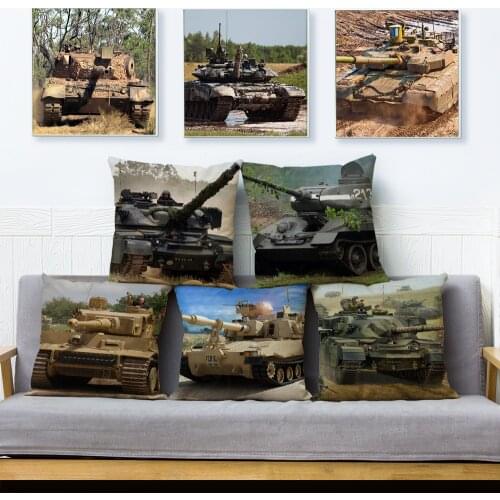 Military Fan Tank Car Cushion Cover Decor War Weapon Linen 45*45cm Pillow Case for Sofa Home Car Pillowcase Pillows Covers