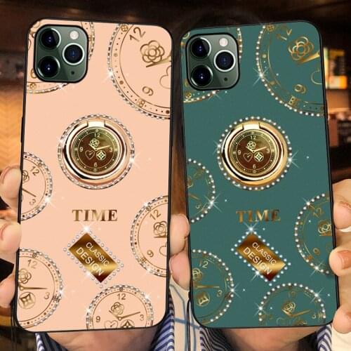 Luxury Rhinestone Clock Pattern Phone Case For Iphone 12mini 11promax 7 8 X XR XS 7/8plus XSMAX Creative Ring Stand Cases