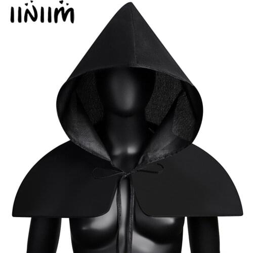 Black Mens Womens Adults Lace-up Cowl Hat Hooded Cape Role Play Costume Cosplay Party Halloween Dress Up Hood