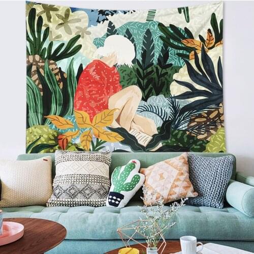 Cilected Nordic Woman Printed Tapestry Wall Hanging Decoration Modern Ins Blanket Home Fabric Hanging Painting Background Cloth