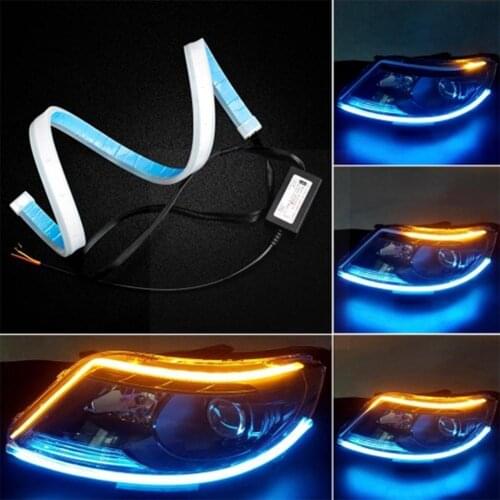 Daytime Running Light Ultra-thin Light Guide Strip Light Car White Tear Eye Two-color Turn Silicone Streamer Yellow Water L S1J8