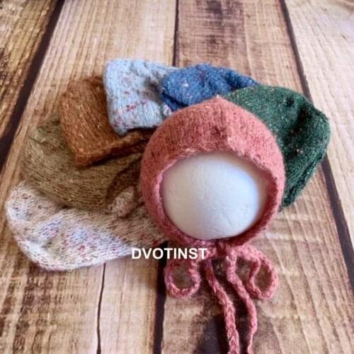 Dvotinst Newborn Photography Props for Baby Knit Crochet Bonnet Hat Fotografia Accessories Studio Shooting Photo Props