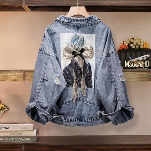 Large size ladies' spring 2021 new fat younger sister mm loose fashion show thin belly joker cardigan jean jacket