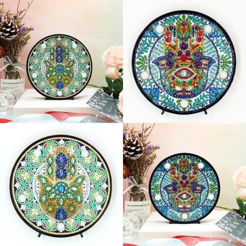 Hot Sale Round Circle Hand Pattern DIY Diamond Painting Led Light Lamp With Frame On The Table Round Shinny Beads for Kids Gifts