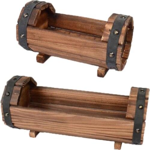 4XFA Carbonized Wooden Flower Pot Succulent Plant Potted Planter Container Outdoor Home Garden Decoration