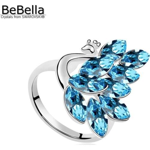 BeBella crystal peacock finger ring made with Austrian crystals from Swarovski for girls Christmas gift