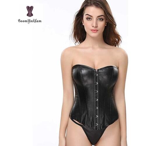 Leather Black Red Corset Plus Size Adult Sexy Corset Top with Buckle Simple Fashion Overbust Bustier Sexy Punk Waist Trainer