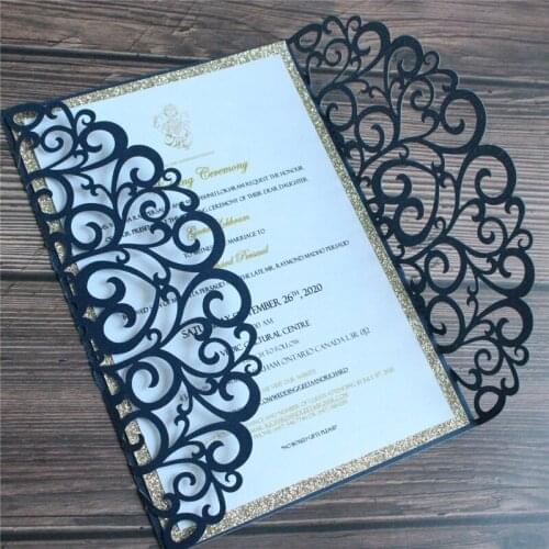 Lace flower wedding invitation card laser cut holder navy blue burgundy soft pink party paper invite 50 sets