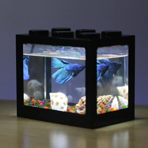 Mini Aquarium with Light Fishbowl for Home Office Tea Table Decoration