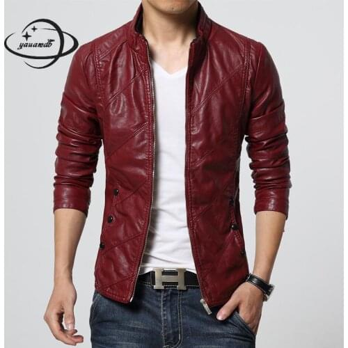 Mens Faux Leather Jacket Spring Autumn Male Coat Clothing Stand Collar Zipper Pu Plus Size Slim Man Outerwear Clothes H120
