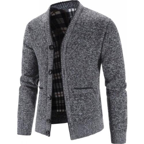 ERENEJIAN Mens Winter Warm Knitted Sweater V Neck Fashion Fleece Lined Thermal Cardigans Tops Outerwear Jumpers For Male