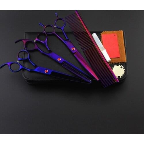 4 kit japan 8 inch purple pet dog grooming shears thinning haircut hair scissors cutting barber tools hairdressing scissors set
