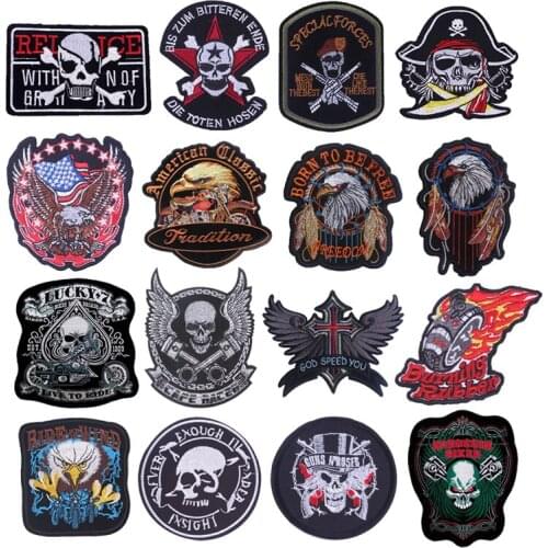 Punk Skull Stickers On Fabric Eagle Art DIY Badges Sewing Stripes Applique Stripes For Jeans Embroidery Patch Patches On Clothes
