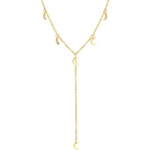 TIMEONLY Delicate Moons Titanium Steel Choker Necklaces Small Linked Neckalce for Women Girls Temperament Birthday Gifts Jewelry