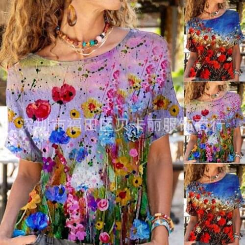2021 new fashion printed round neck short-sleeved casual loose T-shirt womens clothing tops for women