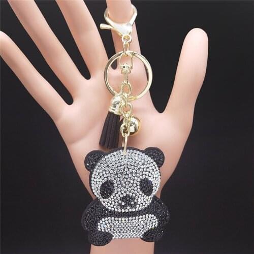 2021 New Fashion Panda Crystal Key Chains for Women Black Silver Color Bag Accessories Jewelry llaveros mujer K2527S01