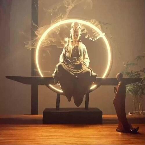 New Chinese Zen ornaments porch living room Guanyin Buddha statue ceramic town house creative backflow incense decoration crafts