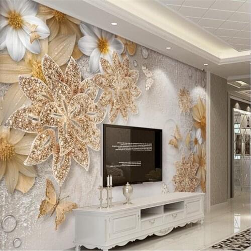 Beibehang custom wallpapers for living room decoration Golden jewelry flower butterfly mural wall papers home decor background