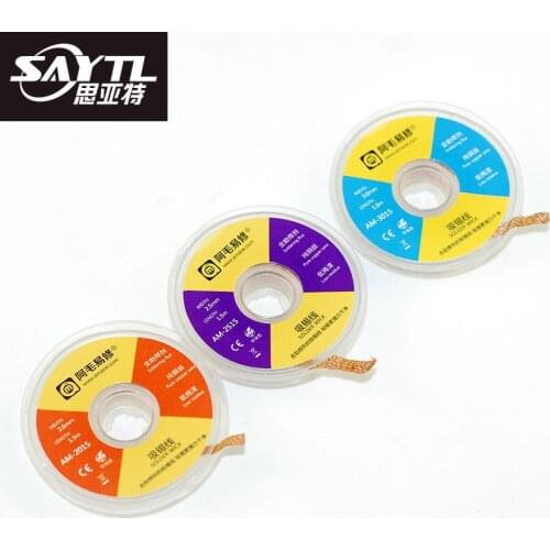 SAYTL 2pcs 1.5-3.5mm 1.5M Desoldering Braid Solder Remover Wick Wire For Mobile Phone Motherboard Repair Tool