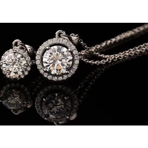 S925 Sterling Silver Chain Necklace for Women 1ct-2ct Round Moissanite D Color Pendant White Gold Plated Fine Jewelry