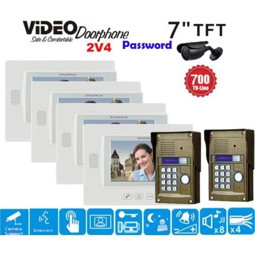 ZHUDELE Home Security 7" LCD Monitor Speakerphone Intercom Color Video Door Phone Doorbell Access Control System IR Doorphone