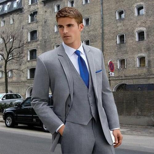 Tuxedo 2020Custom Made Man Fall Groom Grey Suit Male (Jacket+Pants+Vest) Slim Fit Business Coat Fashion Wedding Marriage Homme