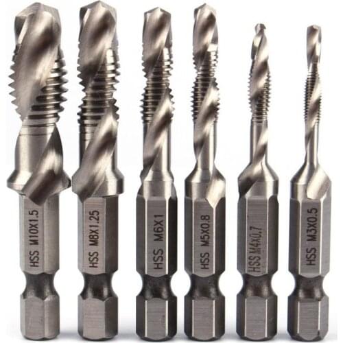 1/4" Hex Shank Drill Bit HSS Screw Tap Drill Bits Hss Taps Countersink Set HSS Composite Tap Drills M3 M4 M5 M6 M8 M10