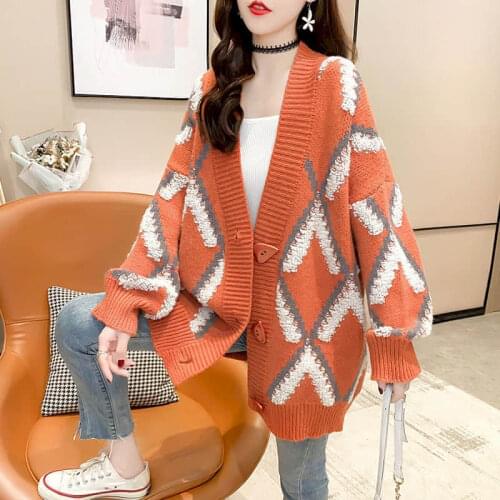 Sweater jacket knitted cardigan plus size womens fat sister Korean version loose lazy net red student top 100kg casual commuter