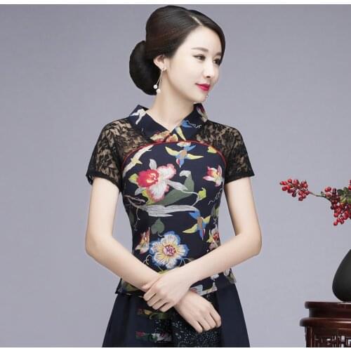 Women NEW Shirt Slim Flower Top Cotton Sexy Lace Blouse Chinese Style Shirts Vintage Hanfu Clothes Plus Size 3XL 4XL 5XL 6XL