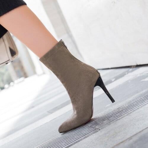 New Women Sock Boots Pointed Toe Elastic High Slip On Heel High Ankle Pumps Stiletto Botas Mujer High Boots Zapatos Muje