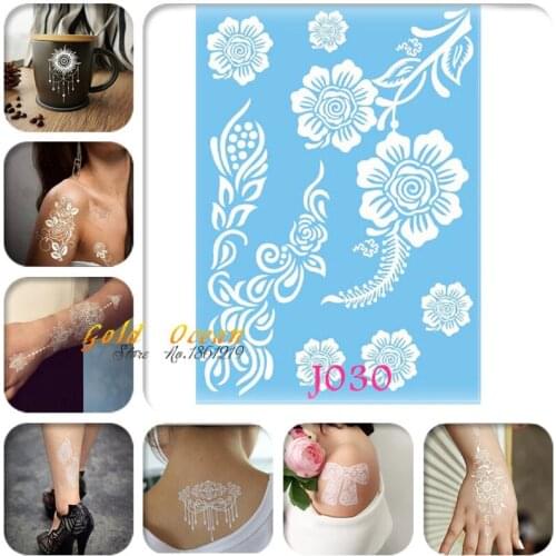 1PC Body Art Painting Tattoo Stickers White Henna Paste GJ030 Large Lace Flower Blossom Roses Plant Vines White Tattoo Women