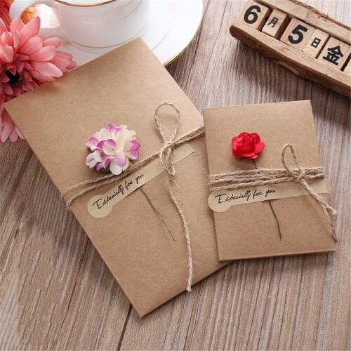 2-5pcs Vintage Kraft Paper Envelopes with Dried Flowers Wedding Invitation Greeting Card Cover Kawaii Stationery Letter Set