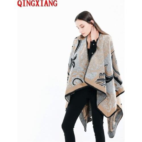2020 New Style Spring Autumn Faux Cashmere Cashew Poncho Women Vintage Split Shawl Female Oversize Knitted Scarf