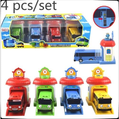 4pcs/set Scale Model Small The Little Bus Children Miniature Bus Plastic Baby Oyuncak Garage Tayos Bus Kids Toys Birthday Gift