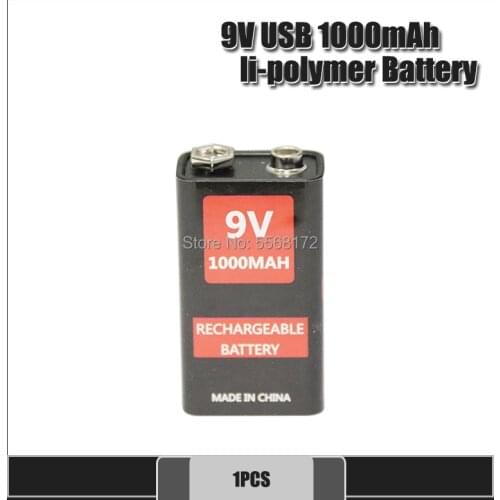 1pcs 9V 1000mAh Lipo USB Rechargeable Battery Micro USB 9V Lipo Batteries For microphone Guitar EQ Smoke Alarm RC Toy Cells