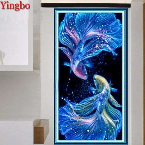 Large DIY Diamond Painting Fantasy Blue Koi Carp Diamond Embroidery Kit Rhinestone 3D Handmade Diamond Mosaic Diamond Art
