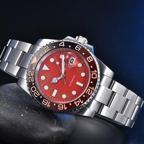 Sterile red mouse face mens automatic mechanical watch stainless steel color two-color ceramic ring