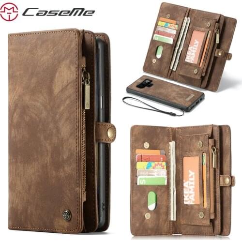 CaseMe Wallet Case For Samsung Galaxy Note 9 Luxury Genuine Leather Multi-functional Zipper Stand 2 in 1 Flip Leather Case Note9