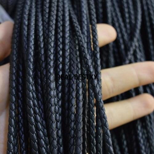 D002 5m/lot approx 4mm black Leather Braided Cord Rope For Bracelet Fashion Jewelry Making materials round cords leather black