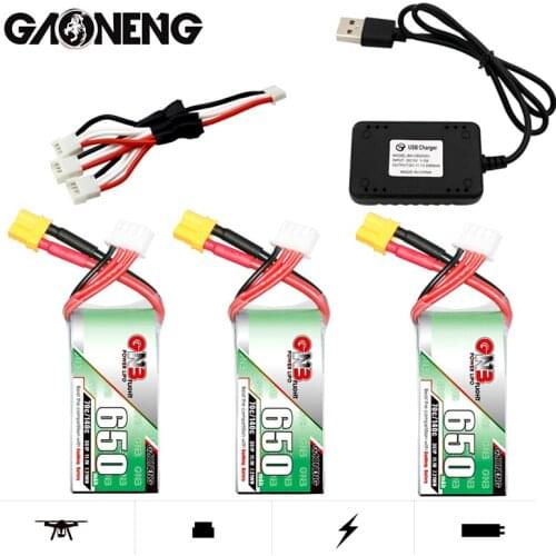 GNB 11.1V 3S Lipo Battery And Charger 650mAh 70C/140C with XT30U-F Plug for FPV Racing Drone 4 axis UAV RC Quadcopter RC Drone