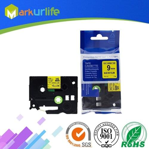 HSe-621 8.8mm Black on Yellow Heat Shrink Sleeving/ Tubing for Brother Printer PT-E300 Printable Label Tape HS621 HS-621 HSE621