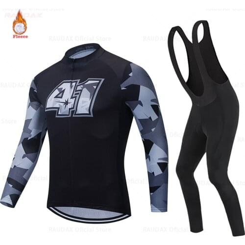 2021 Winter Thermal Fleece Men Cycling Jersey Set Long Sleeve Bicycle Clothes Outdoor Riding Bike MTB Clothing Bib Pants Set