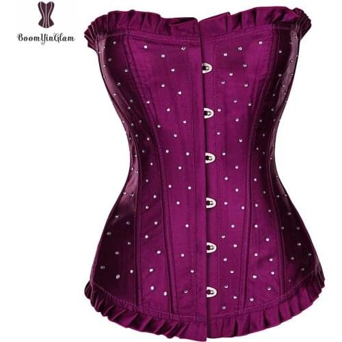 Lace Up Polka Dot Corset Gothic Korse Plus Size 6XL Korset Over Bust Corselet Front Busk Closure Gorset Satin Korsette For Women