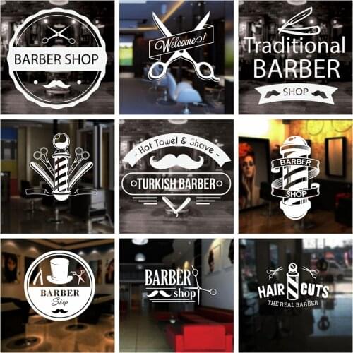 Colorful Barber Shop Wall Art Decal Welcome Sign Hair and Shave Cut Wall Sticker Murals Decor Removable Waterproof Vinyl Decal