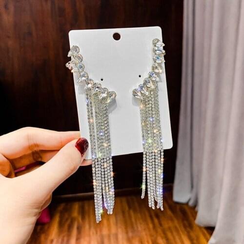 Round Crystal Dangle Earrings For Women Bright Transparent Tassel Statement Earrings Bridal Ear Jewelry Wedding/Party Gift