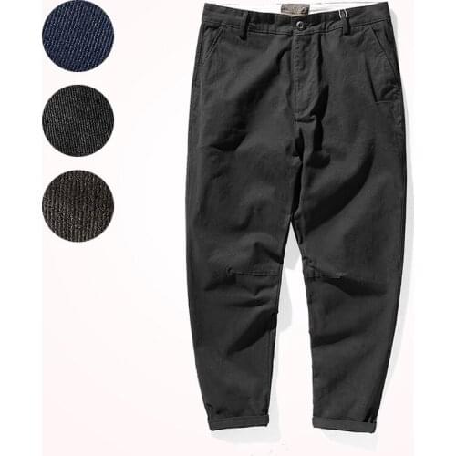High Quality Autumn and Winter New Loose Tapered Pants Mens Fashion Thick Twill Elastic Washed Old Woven Casual Straight Pants