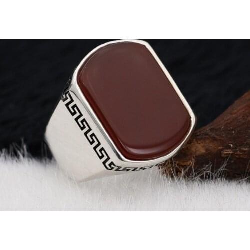 Silva 925 Sterling Silver Ring for Men Agate Aqeeq Stone S925 silver fashion Jewelry Gift Mens Rings All sizes