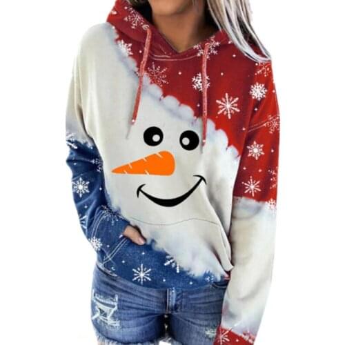 2021 New Christmas Sweater Ladies Print Hooded Contrasting Color Sweatshirt Top Warm Oversized Hoodie unisex lovers winter new